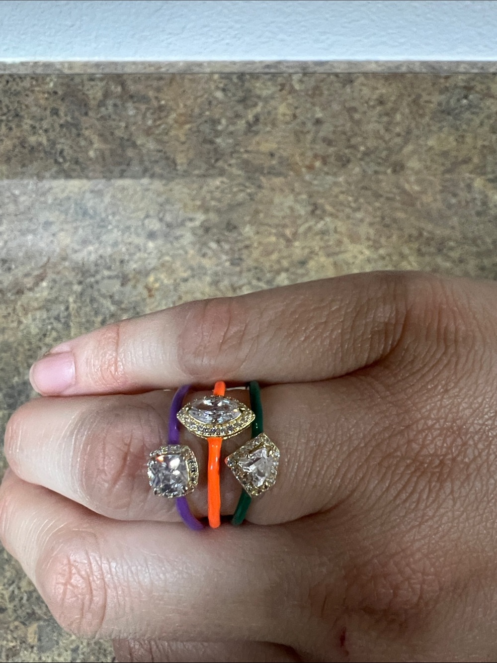 Melinda Maria Colorful Statement Rings - Purple, Orange & Green